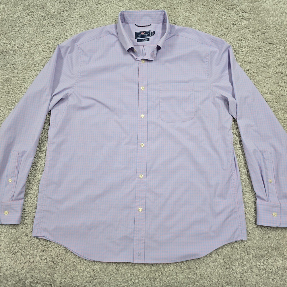 Vineyard Vines Performance Shirt Mens Large Purple Gingham Classic Fit Preppy